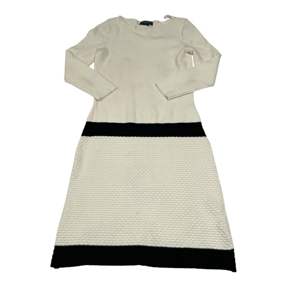 Ralph Lauren Dress White Black Stripe Elegant‎ Party Wedding Women's Size XS